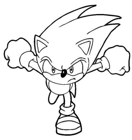 Sonic the Hedgehog coloring page: Sonic the Hedgehog looking angry, with fists clenched