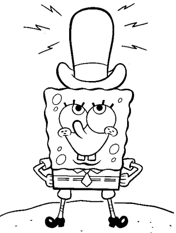 SpongeBob coloring page: SpongeBob wearing a tall top hat and smiling proudly