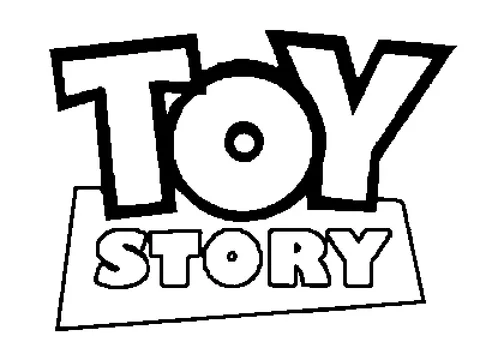 Ausmalbild Toy Story: das Toy Story Logo mit „TOY“ über „STORY“ auf einem Trapez