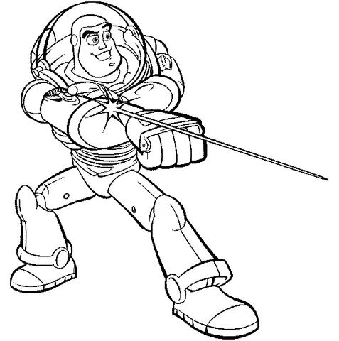 Ausmalbild Toy Story: Buzz Lightyear in seinem Raumanzug, der seinen Laser zielt