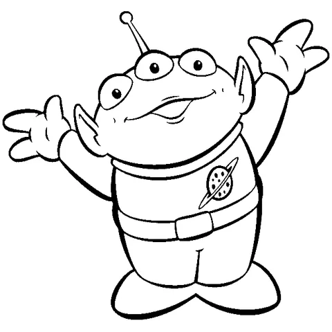 Ausmalbild Toy Story: ein dreiaugiger Alien aus Toy Story mit erhobenen Armen