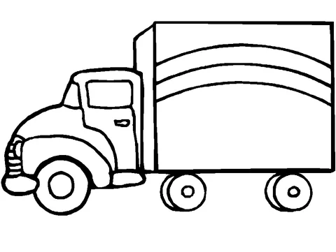 Box truck coloring page: a simple box truck with a large rectangular cargo area