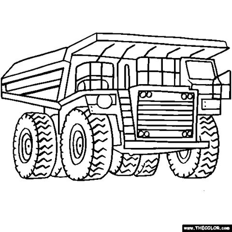 Mining dump truck coloring page: a massive mining dump truck with six huge wheels