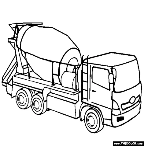 Cement mixer truck coloring page: a cement mixer truck with a rotating drum on its back