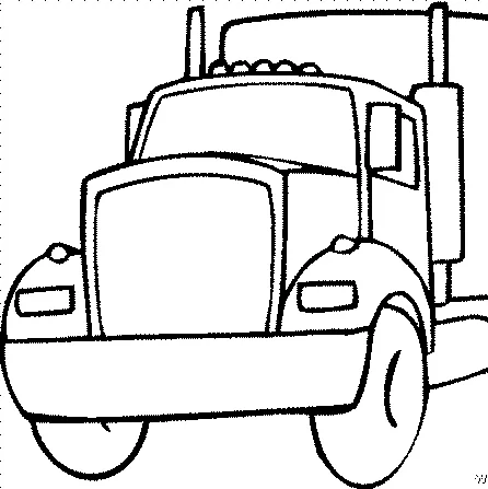 Semi-truck coloring page: the front view of a large semi-truck with a prominent grille