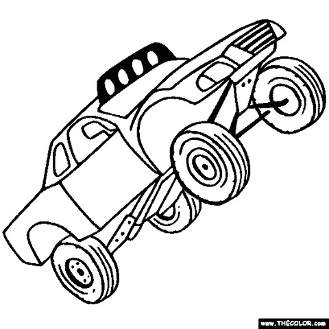 Off-road truck coloring page: an off-road truck with large tires and a light bar on the roof