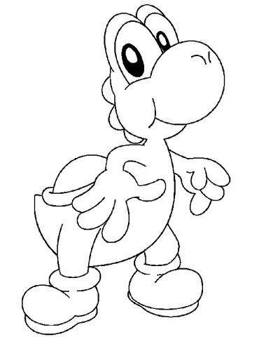 Desenho do Yoshi para colorir: Yoshi em pé e olhando para a direita, com um braço levantado